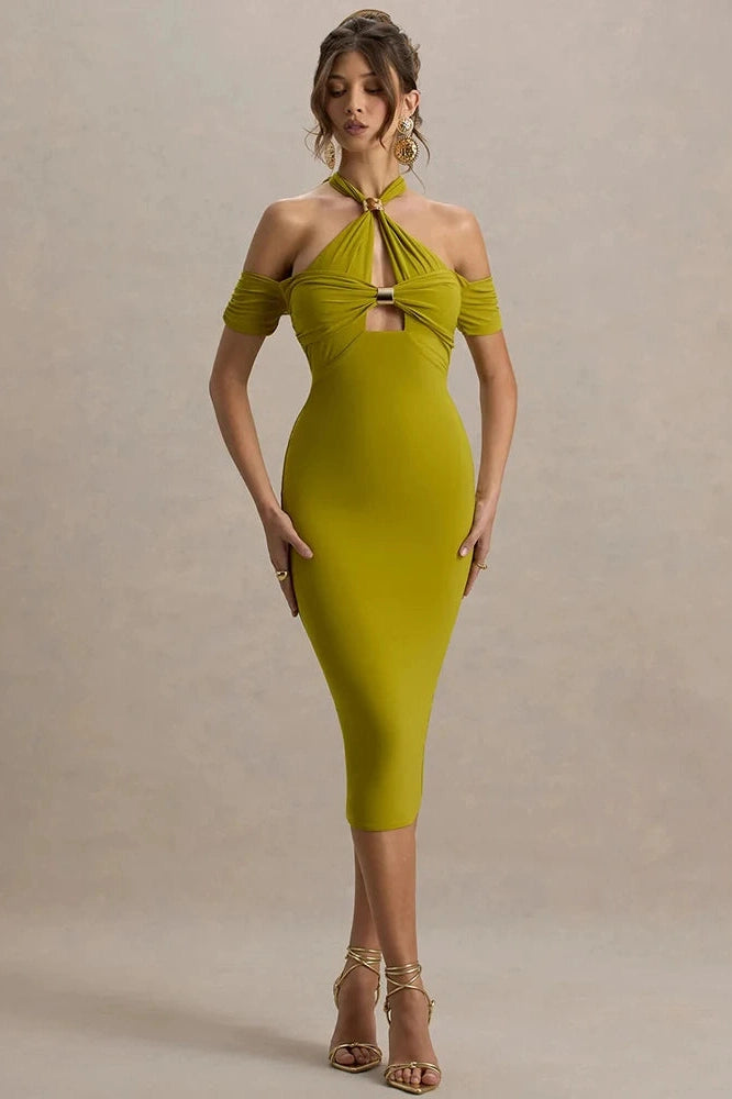 Glorol - Hollow Out Backless Off-Shoulder Sleeveless Midi Dress