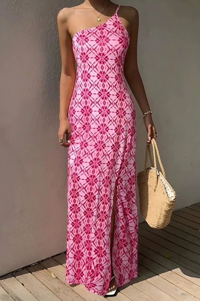 Glorol - Sleeveless Slim High Waist Printed Pleat Maxi Dress