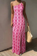 Glorol - Sleeveless Slim High Waist Printed Pleat Maxi Dress