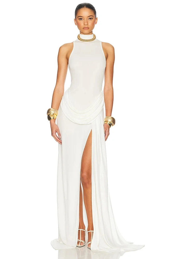 Glorol - Elegant High Waist Slim Split Maxi Dress