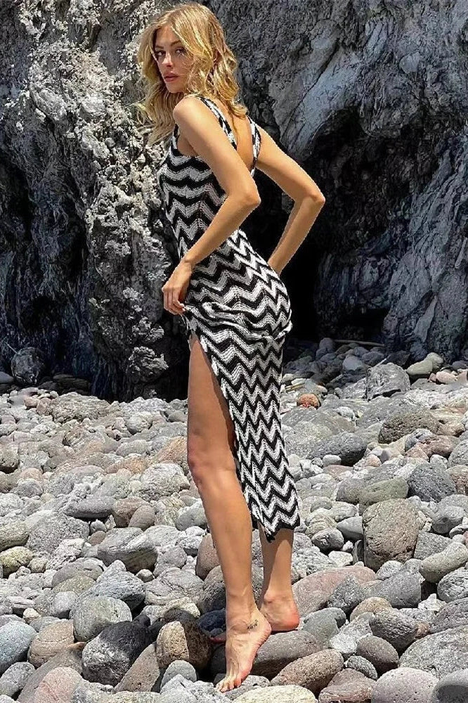 Striped V-Neck Slim Maxi Dress