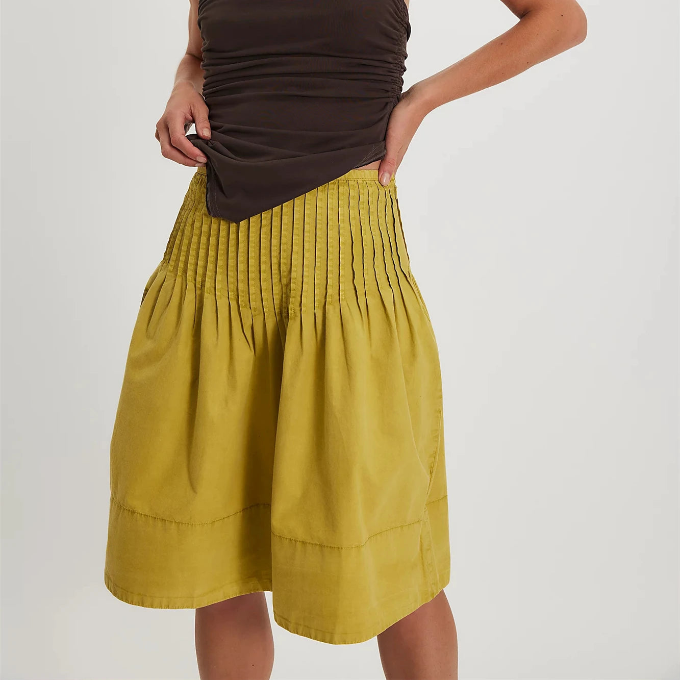 Glorol - Pleated Side Zipper High Waist Loose A-line Skirt
