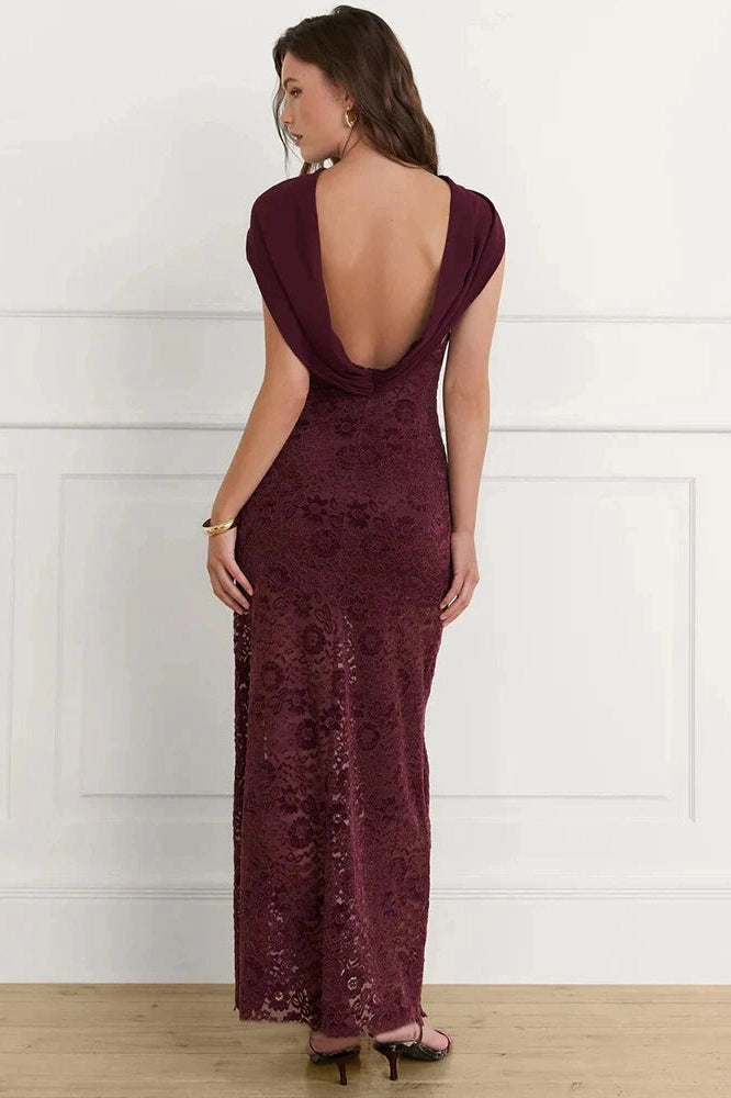 Glorol - Off-Shoulder Backless Lace Sleeveless High Waist Bodycon Maxi Dress
