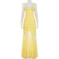Glorol - Lace-Up See Through Backless Maxi Dress