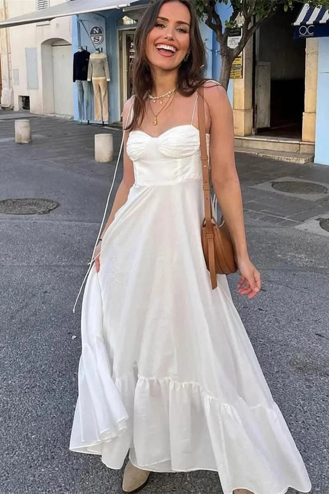 Glorol - Patchwork Spaghetti Straps Slim Pleated Maxi Dress