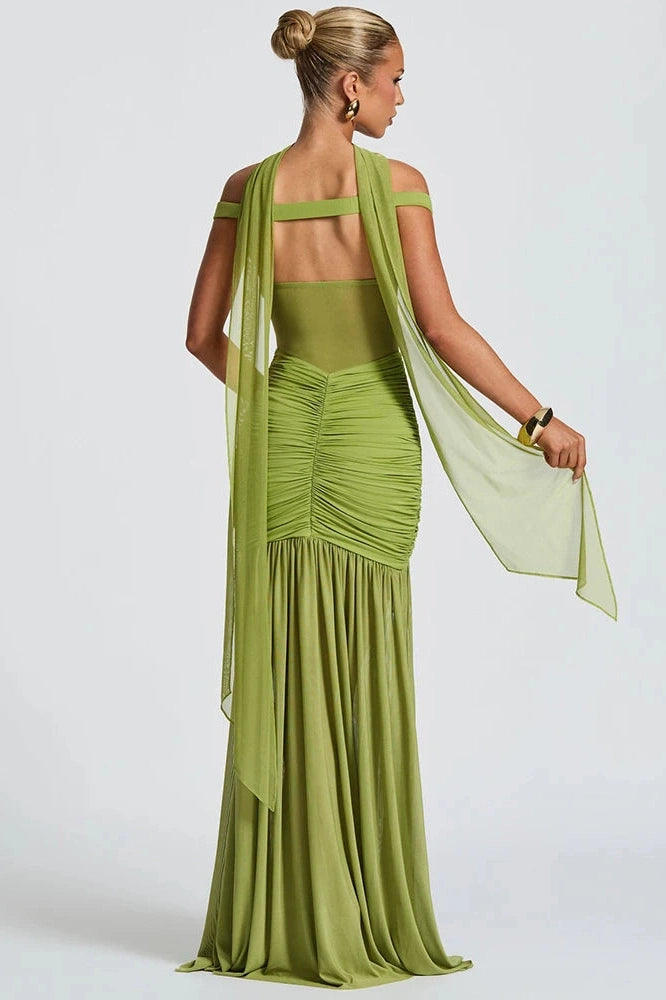 Glorol - Off-Shoulder Backless Sleeveless High Split Maxi Dress
