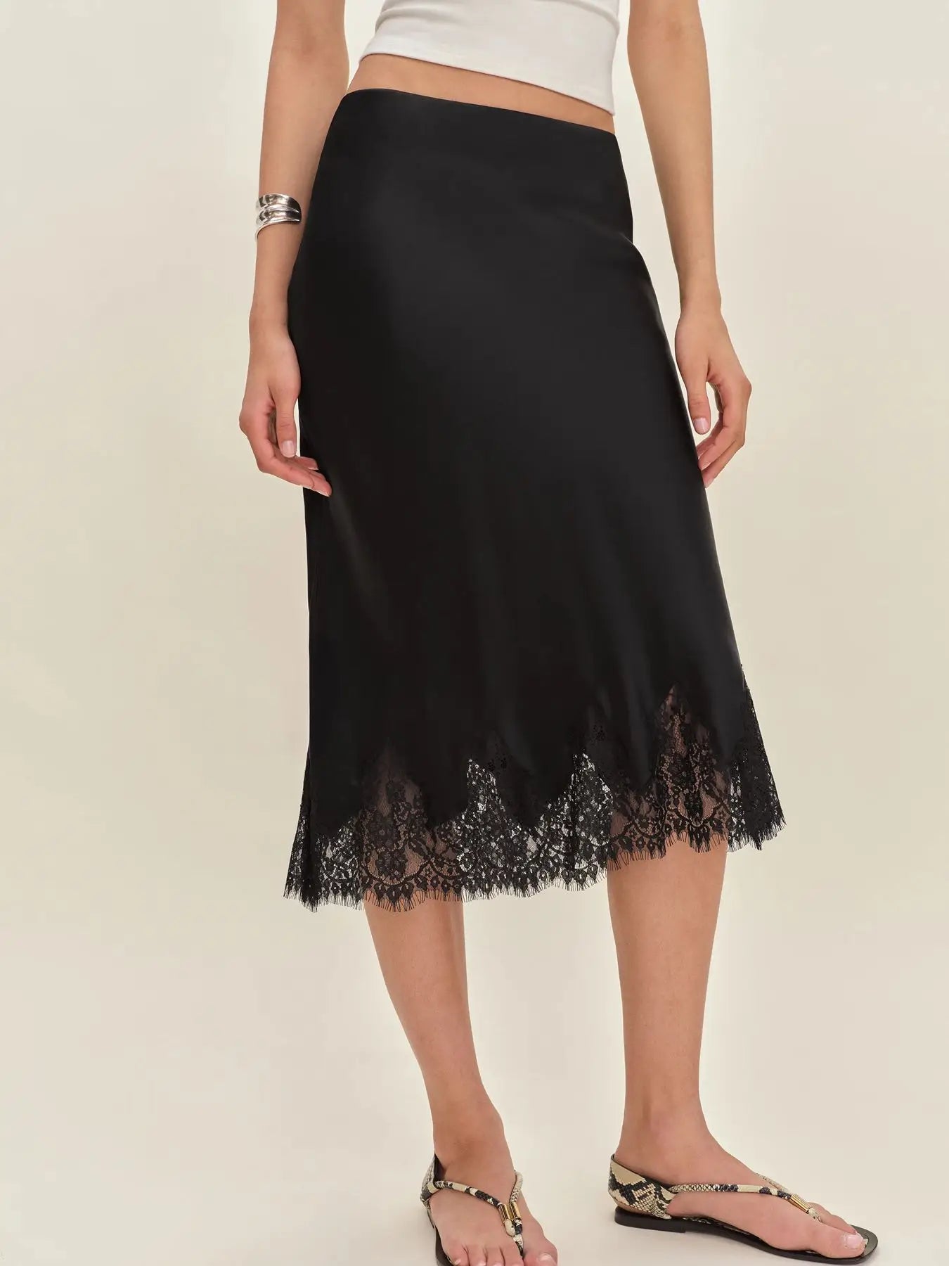 Glorol - Elegant Lace-Paneled Polka-Dot Skirt