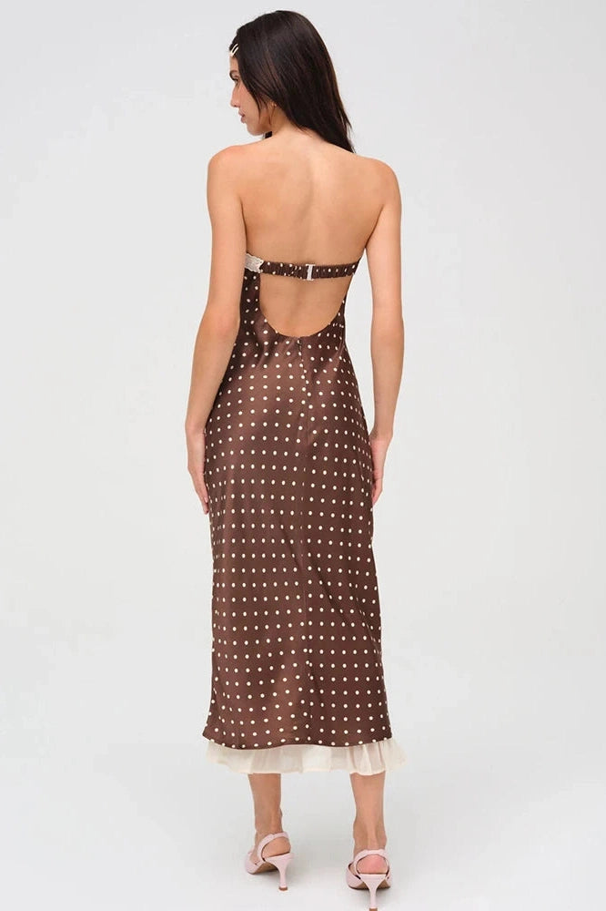 Glorol - Lace Strapless Backless Off-Shoulder Sleeveless Bodycon Midi Dress