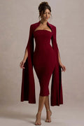 Glorol - Long Sleeve Square Collar Back Slit Bodycon Midi Dress