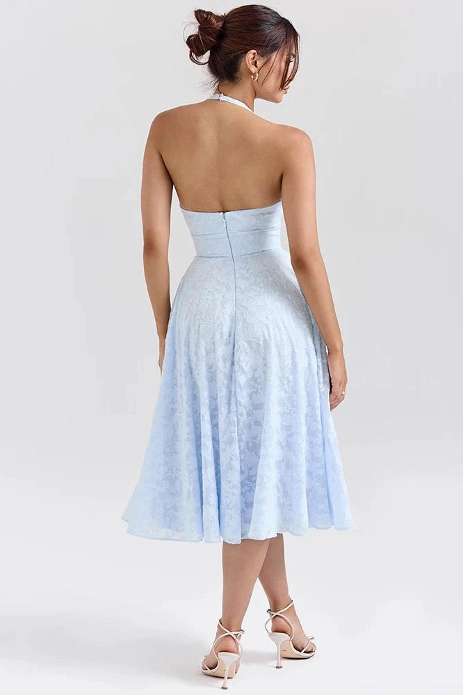 Glorol - Deep V Neck Sleeveless Backless A-line Midi Dress