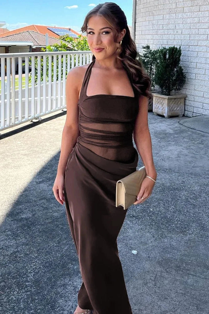 Glorol - Patchwork Backless Sleeveless Strapless Maxi Dress