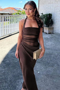 Glorol - Patchwork Backless Sleeveless Strapless Maxi Dress