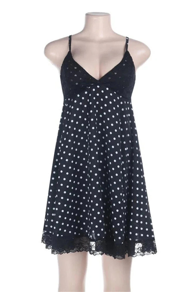 Glorol - Lace Patchwork V-Neck High Waist Mini Dress