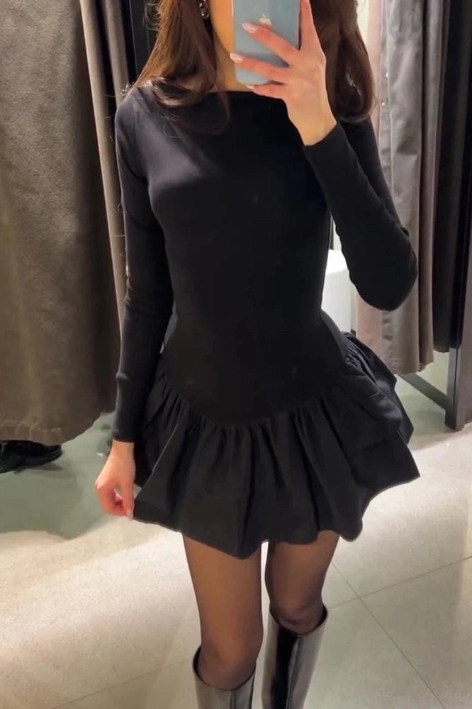 Glorol - Elegant Long Sleeve Slim Mini Dress