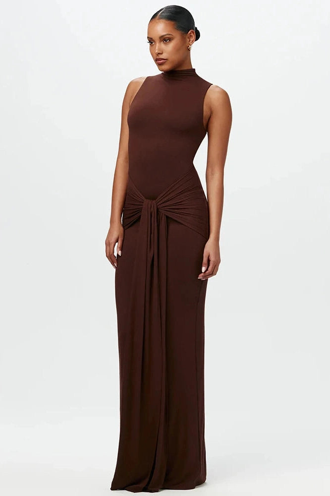 Glorol - High Collar Sleeveless Bodycon Maxi Dress
