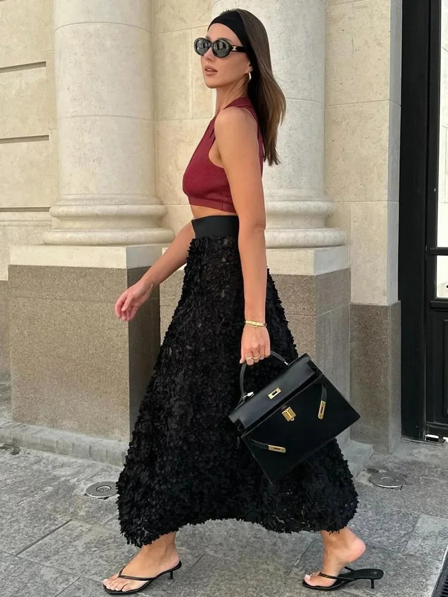 Glorol - Long Petal High Waisted Skirt