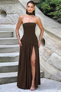 Glorol - Off-Shoulder Scarf Collar Strapless Sleeveless High Split Maxi Dress