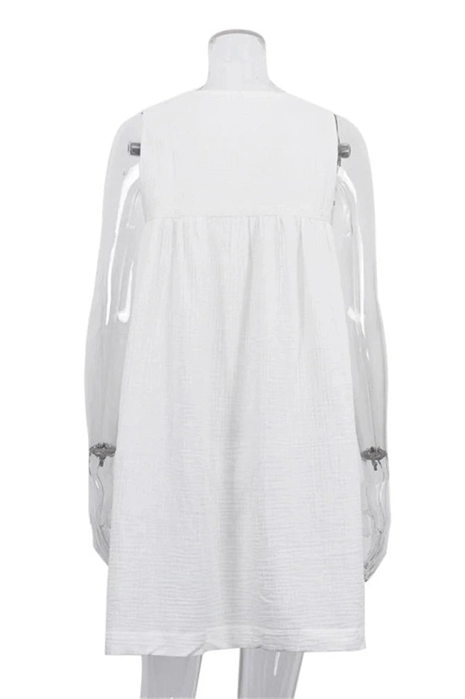 Glorol - Sleeveless High Waist Pleated Patchwork Mini Dress