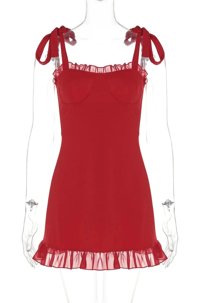 Glorol - Lace-Up Slim High Waist Patchwork Sleeveless Mini Dress