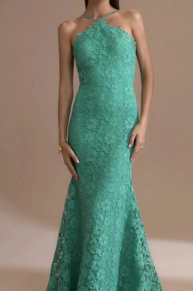 Glorol - Elegant Sleeveless Fit Backless Off-Shoulder Lace Embroidery Maxi Dress