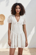 Glorol - Short Sleeve V Neck A-Line Mini Dress