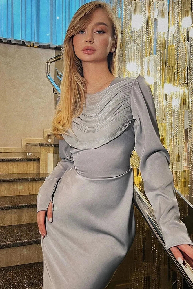 Glorol - O-Neck Long Sleeve High Waist Maxi Dress