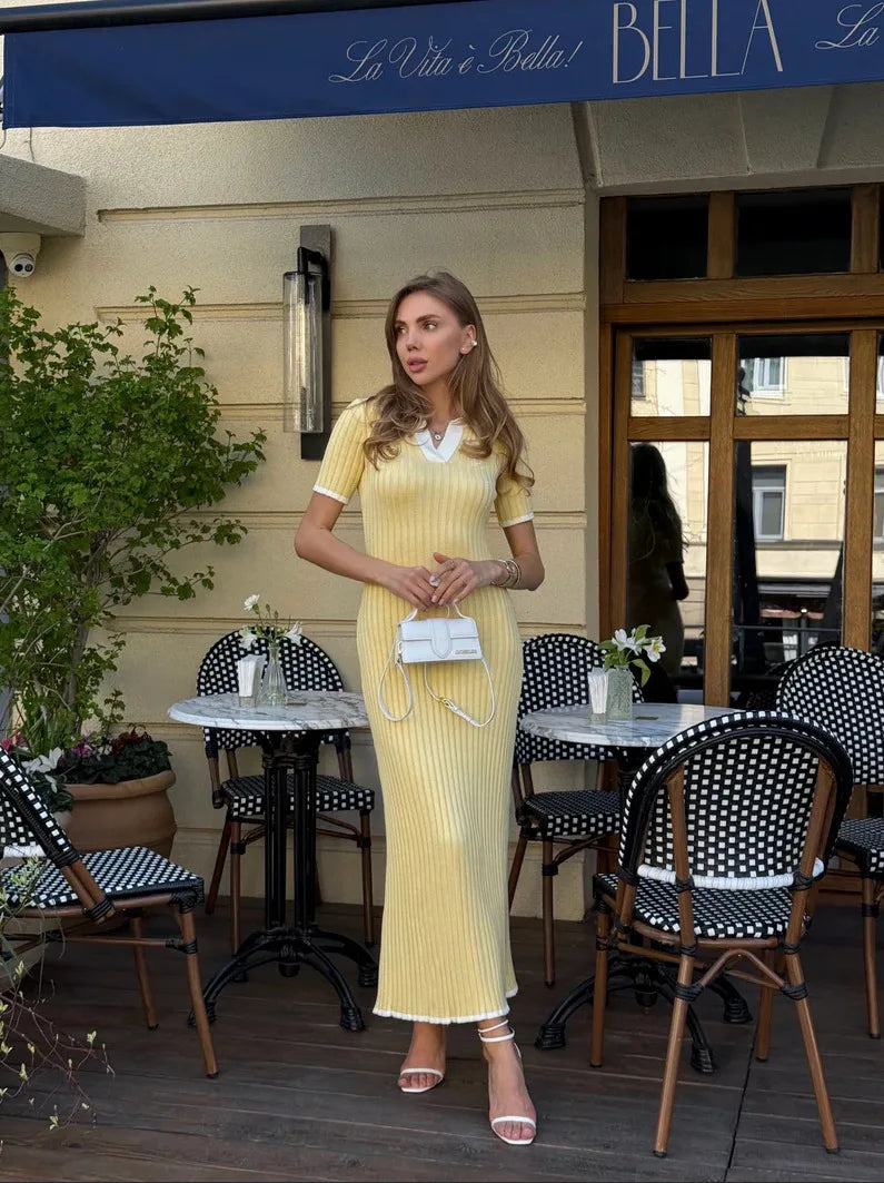 Glorol - Knitted Short Sleeve High Waist Maxi Dress