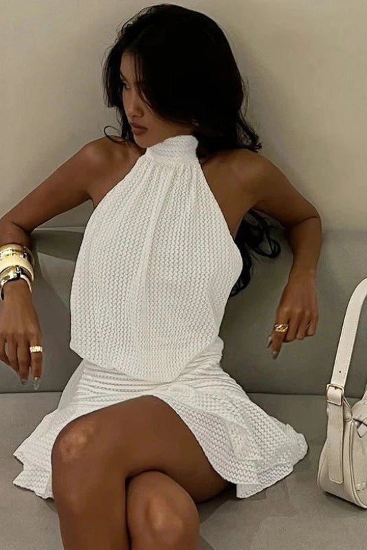 Glorol - Elegant Sleeveless Backless Lace-Up Mini Dress