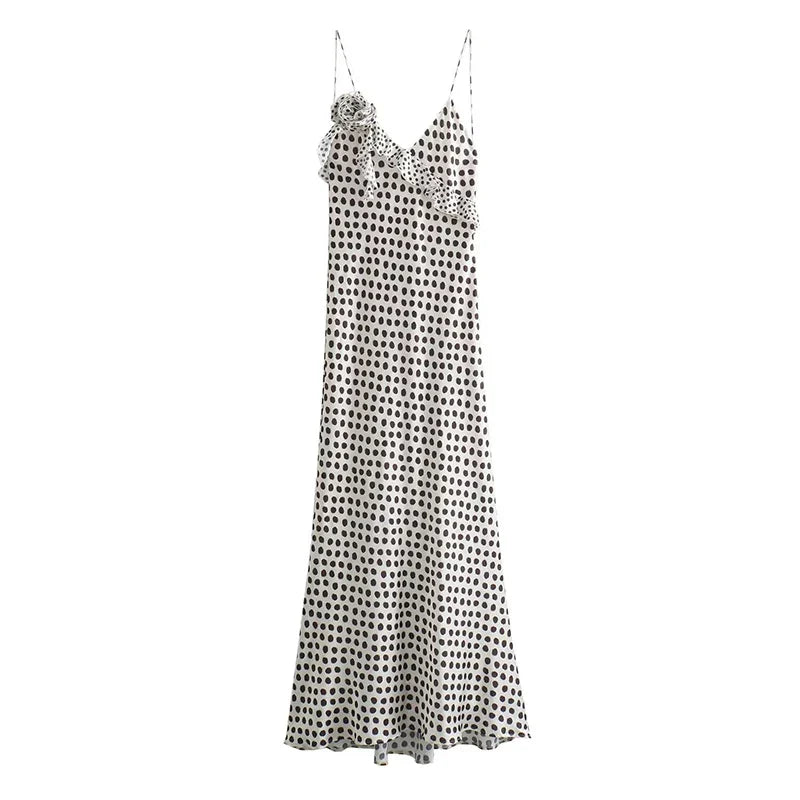 V Neck Printed Spaghetti Strap Slim Maxi Dress