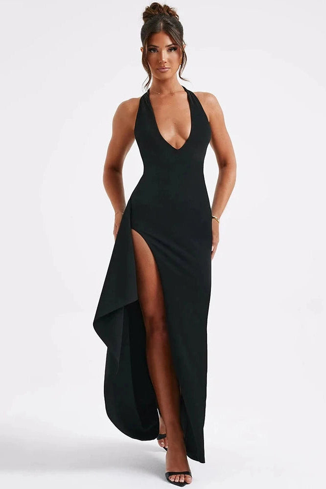 Glorol - Deep V Neck Sleeveless Backless Split Bodycon Maxi Dress