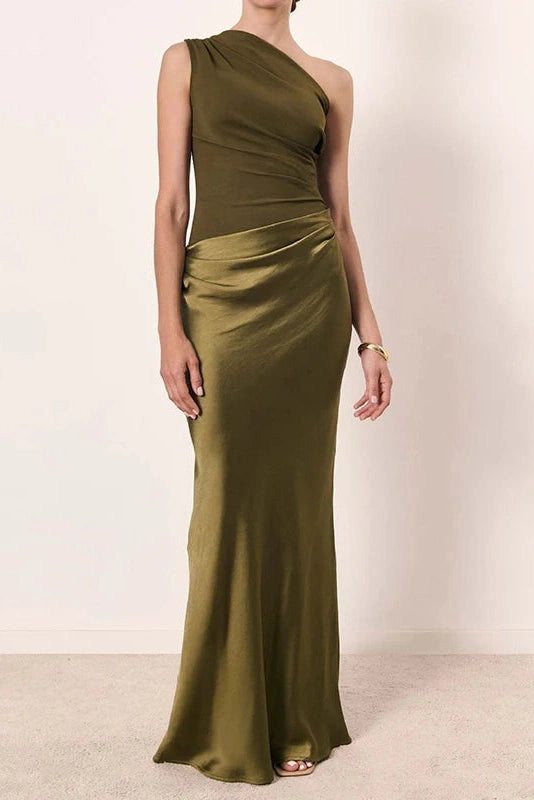 Glorol - Elegant High Waisted Sleeveless Slash Collar Slim Maxi Dress