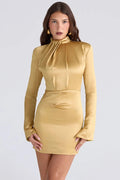 Glorol - Long Sleeve Turtleneck High Waist Bodycon Mini Dress