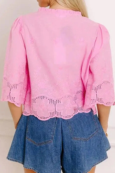 Glorol - Short Sleeve Loose Sleeve Patchwork Tie-Up Top
