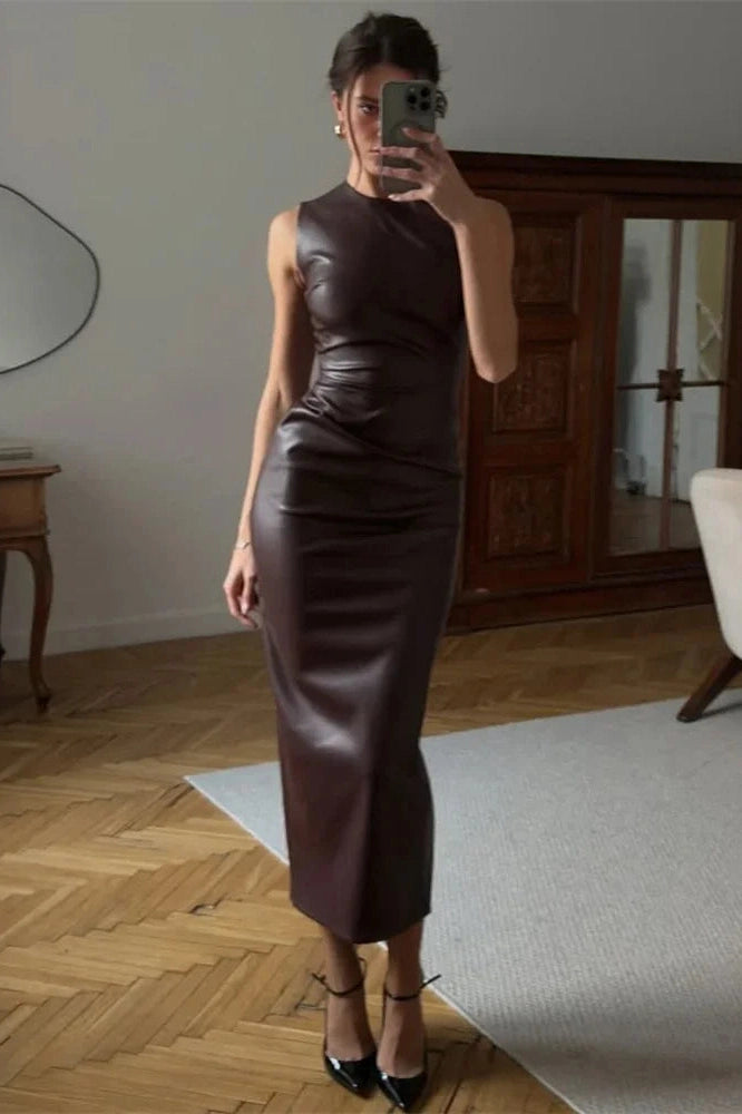 Glorol - Sleeveless High Waist Slim Patchwork Bodycon Maxi Dress