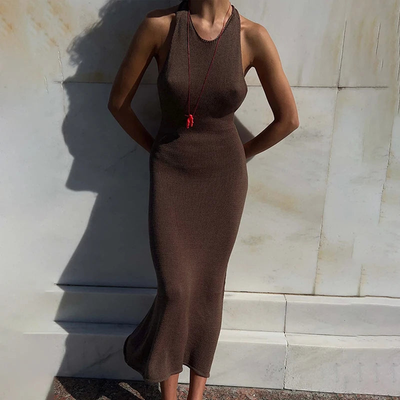 Glorol - Knitted Backless Slim Maxi Dress