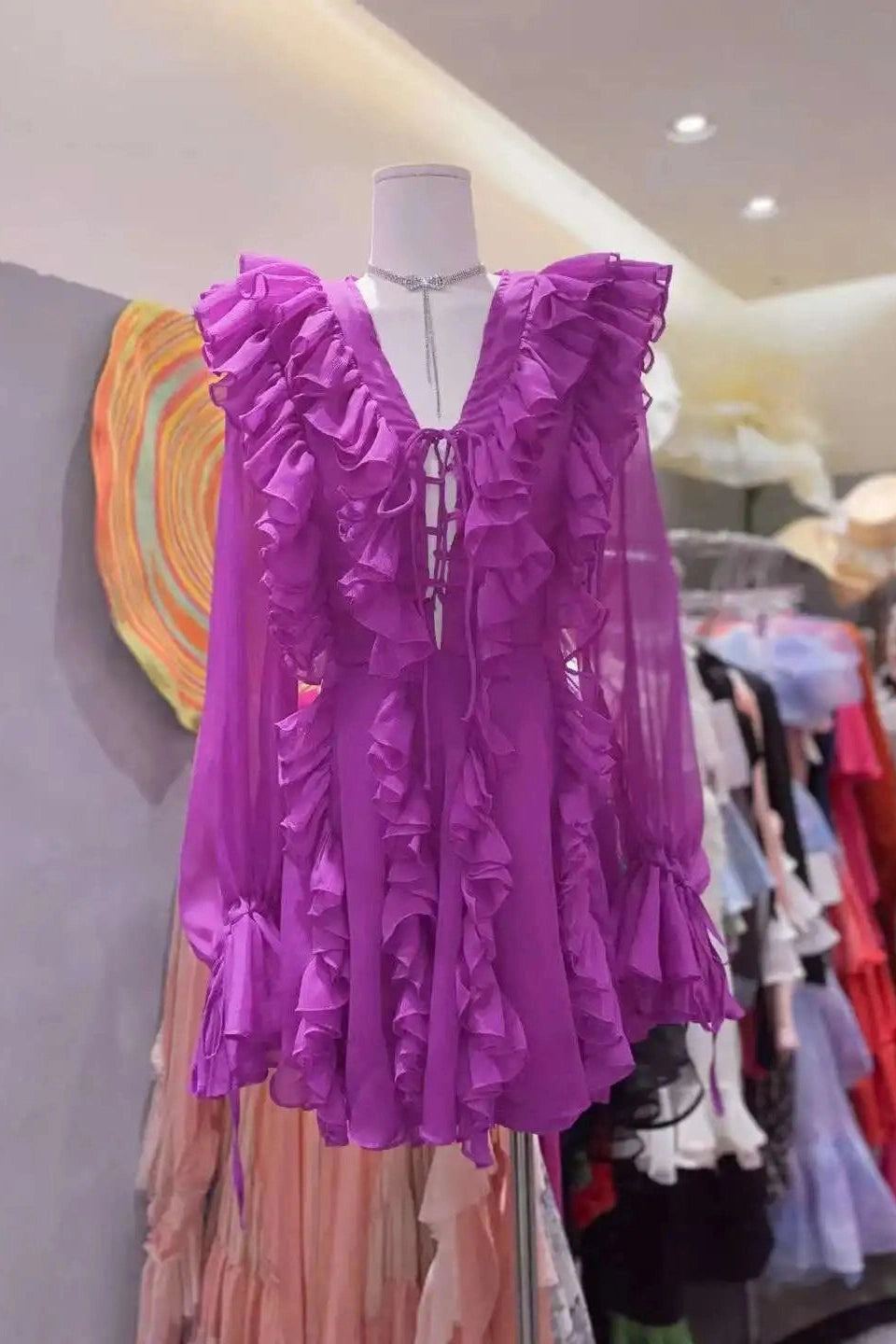 Glorol - Elegant Lace Deep V Neck Mini Dress