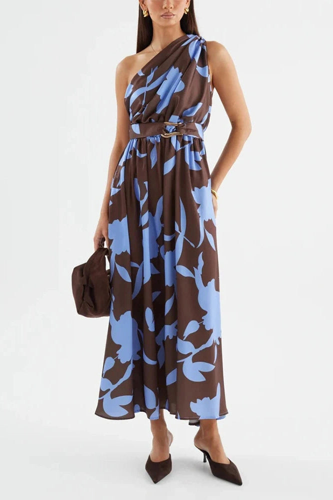 Glorol - One Shoulder High Waist Pleated Sleeveless Maxi Dress