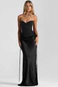 Glorol - Off-Shoulder Backless Patchwork Strapless Sleeveless Bodycon Maxi Dress