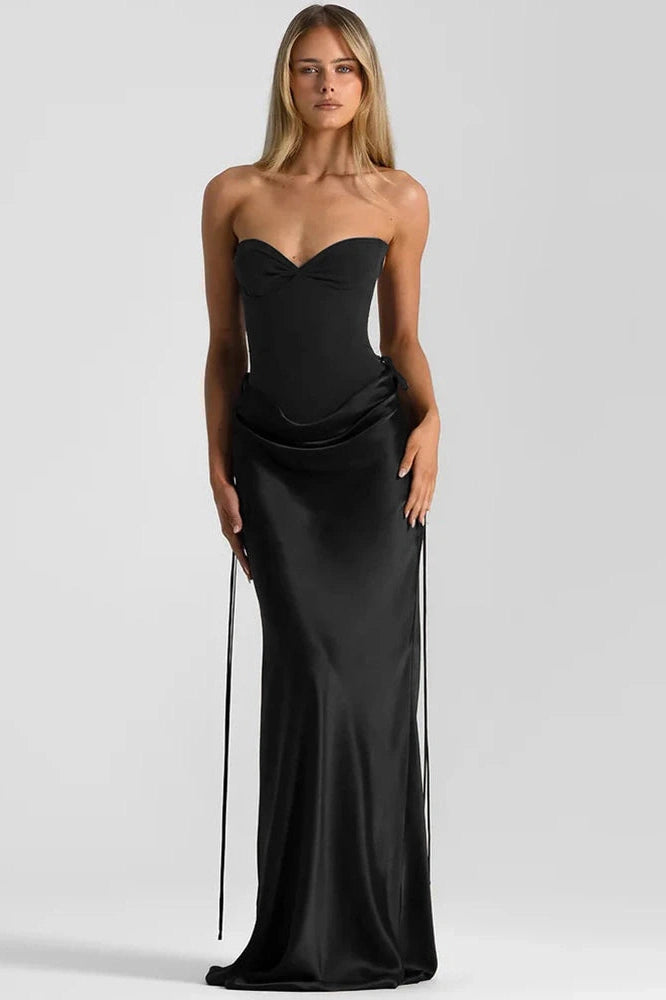 Glorol - Off-Shoulder Backless Patchwork Strapless Sleeveless Bodycon Maxi Dress