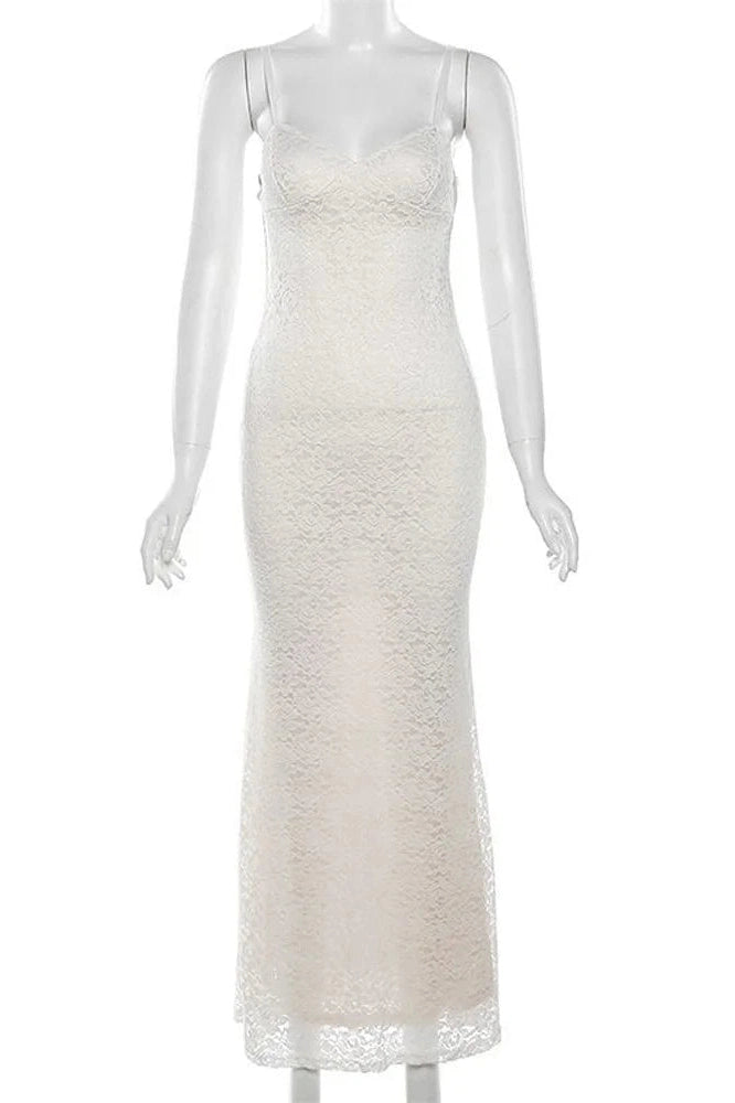 Glorol - Lace Hollow Out Backless Slim V-Neck Maxi Dress