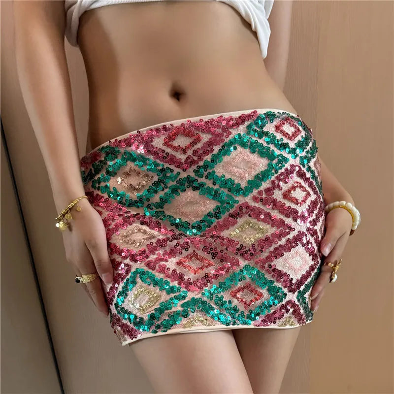 Glorol - Slim Fit Sequin Beaded High Waist Skirt