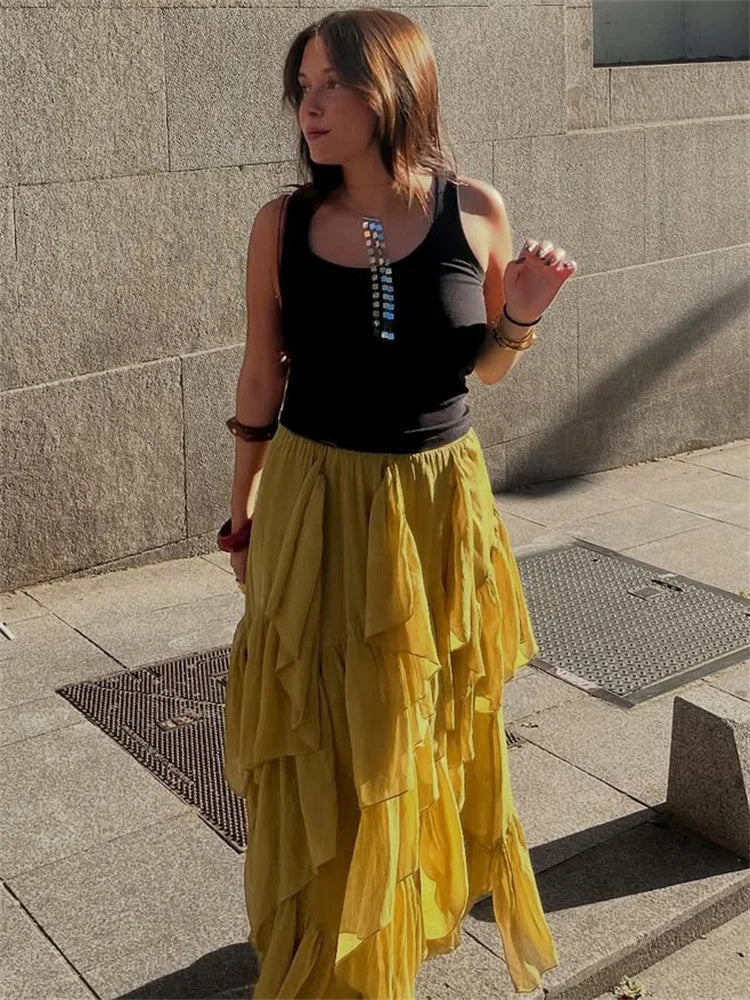 Glorol - High Waist Patchwork Skirt