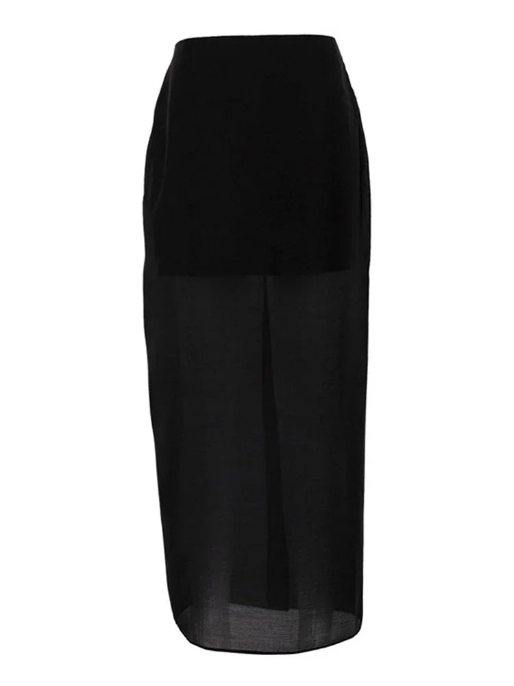 Glorol - High Waist See-Through Patchwork Skirt