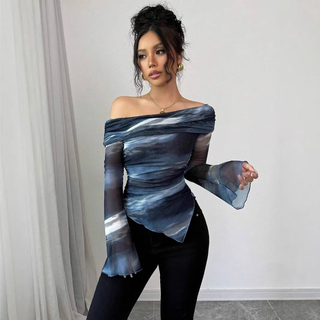 Glorol - Slim Off-Shoulder Long-Sleeved Top
