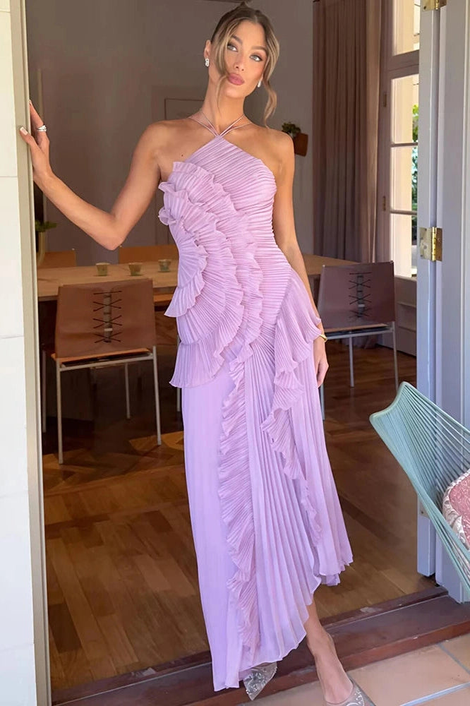 Glorol - Off-Shoulder Sleeveless Backless Pleated Maxi Dress