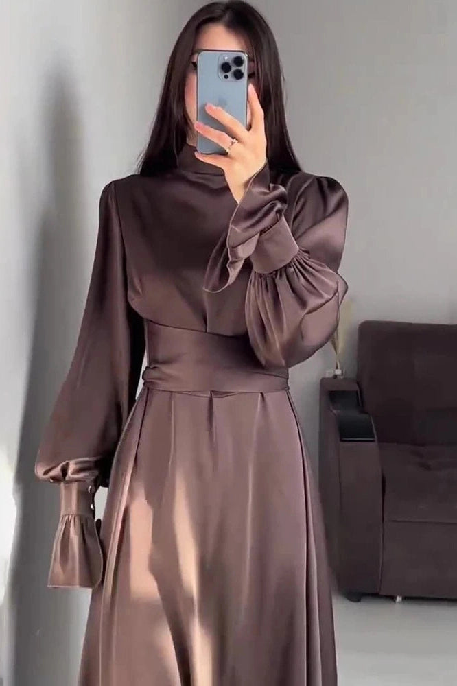 Glorol - Patchwork Slim Lace-Up Maxi Dress