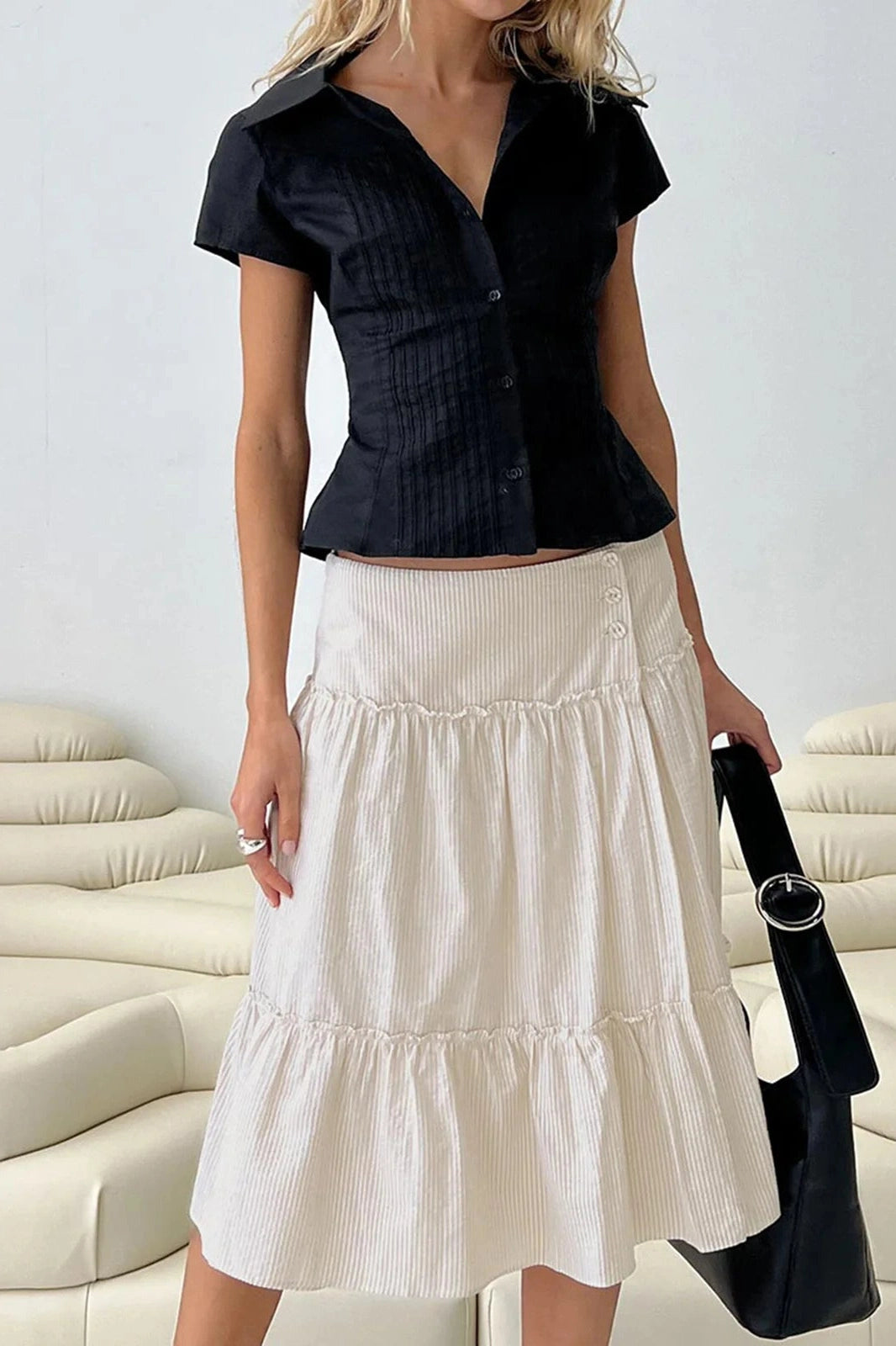 Glorol - Short Sleeve Button-Up Slim Fit Top