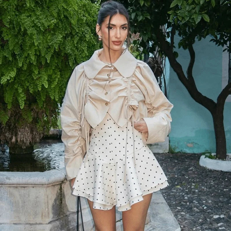 Elegant Polka Dot Patchwork High Waist Mini Dress