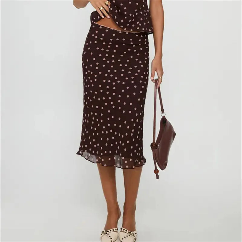 Glorol - Polka Dot Print Low Waist Skirt