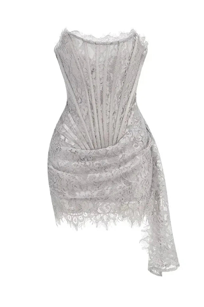 Glorol - Lace See-Through Patchwork Bodycon Irregular Mini Dress
